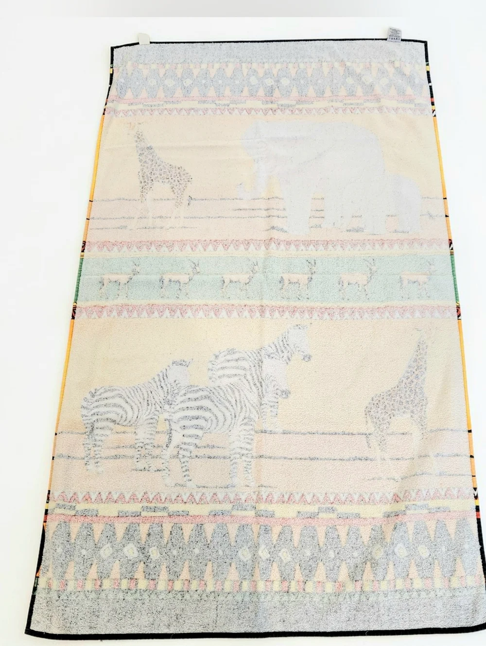 Vintage 90s Hilasal Serengetti African Beach Towel 61x36 Inch Cotton Colorful